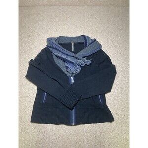 Free People Wool Sweater/Jacket With Scarf Size Large B2